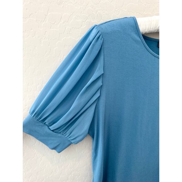 VINCE CAMUTO | Puff Sleeve Blue Knit Blouse Top | Size Medium - Picture 3 of 6